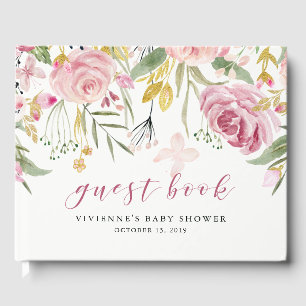Waterverf bloeit   Roze en Gouden Bloemen Partij Gastenboek