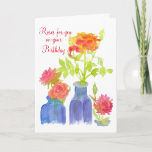 Waterverf bloeit Rozen voor je op je verjaardag Kaart