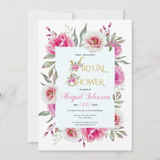 Waterverf bloeit virtueel baby of vrijgezellenfees kaart (Voorkant)