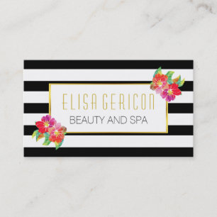 Waterverf bloeit zwart-witte strepen bloeiend visitekaartje