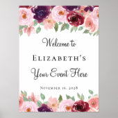 Waterverf Bloem Aardbei Roze Burgundy voor Elke Ge Poster (Voorkant)