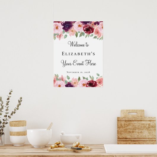 Waterverf Bloem Achtergrond Burgundy Blush Elke Ge Poster (Keuken)
