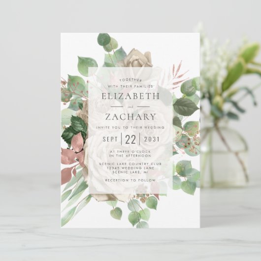 Waterverf Bloem Aquarel Ivoor Roos Eucalyptus Brui Kaart (Staand voorkant)