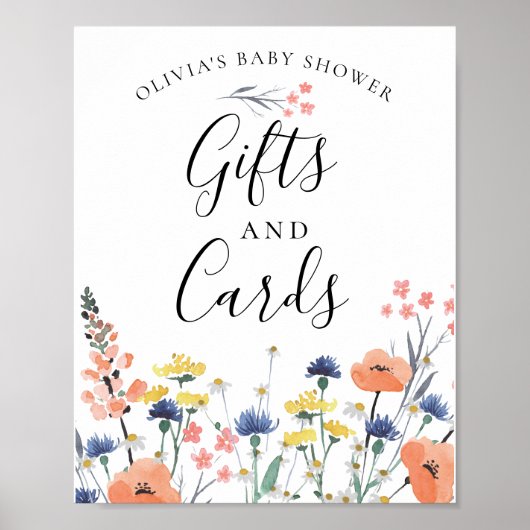 Waterverf bloem baby Gifts Kaarten Sign. Poster (Voorkant)