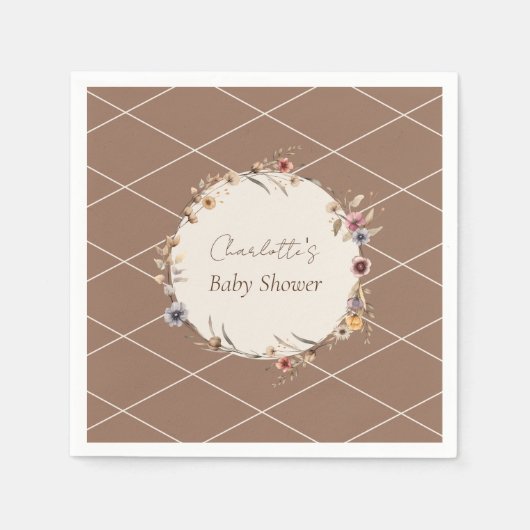 Waterverf bloem beige baby shower servetten (Voorkant)