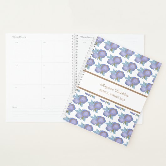 Waterverf Bloem Blauw Goud Patroon Weekplanner Planner (Display)