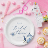 Waterverf Bloem Blauw Thee Feest Bruids Bruiloft Papieren Bordje (Feest)