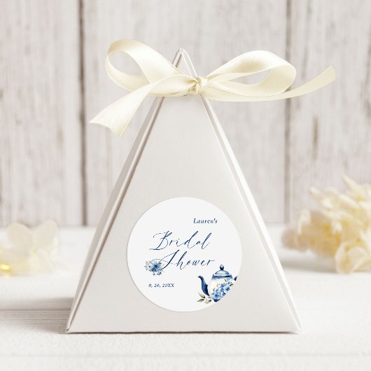 Waterverf Bloem Blauw Thee Feest Bruids Bruiloft Ronde Sticker