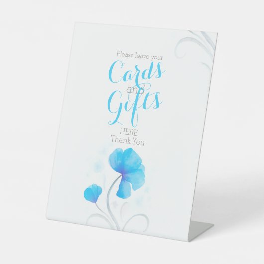 Waterverf Bloem Blauw Trouwcadeau Tafel signage Reclamebord Met Voetstuk (Voorkant)
