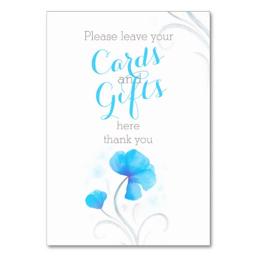 Waterverf Bloem Blauw Trouwcadeau Tafel Teken Kaart (Achterkant)