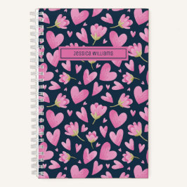 Waterverf Bloem Bloempatroon Cute Roze Hart Notitieboek