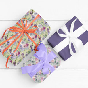 Waterverf Bloem Bloempatroon Lavendel Primula  Inpakpapier Vel
