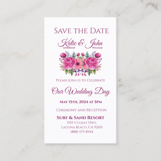 Waterverf Bloem Boeket-Bruiloft Save the Date- Visitekaartje (Voorkant)