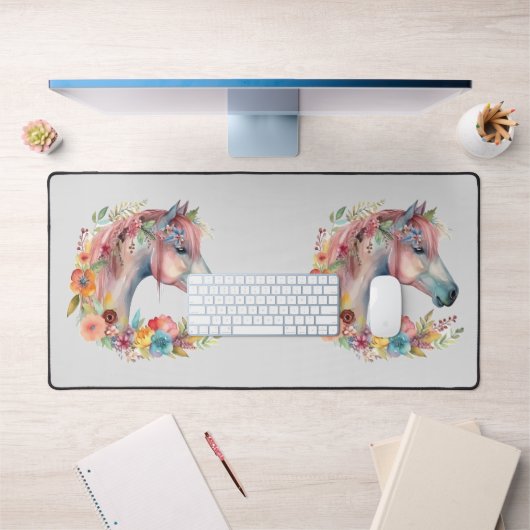 Waterverf Bloem Boho Paardenpastel Bureaumat (Kantoor 1)