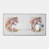 Waterverf Bloem Boho Paardenpastel Bureaumat (Keyboard & Muis)