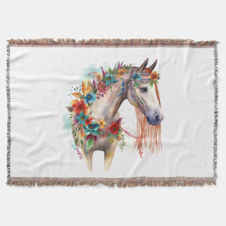 Waterverf Bloem Boho Paardenpastel Deken