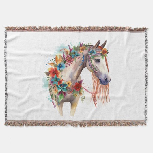 Waterverf Bloem Boho Paardenpastel Deken (Voorkant)