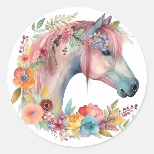 Waterverf Bloem Boho Paardenpastel Ronde Sticker (Voorkant)