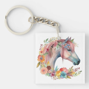 Waterverf Bloem Boho Paardenpastel Sleutelhanger