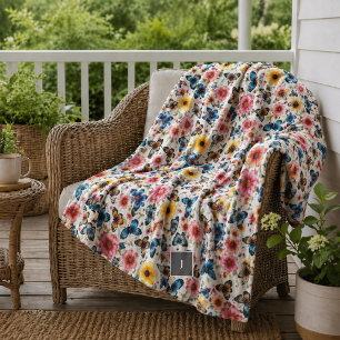 Waterverf bloem botanisch patroon met monogram fleece deken