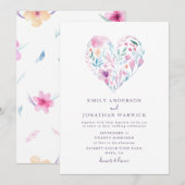 Waterverf bloem Botanische hartbruiloft Kaart (Voorkant / Achterkant)