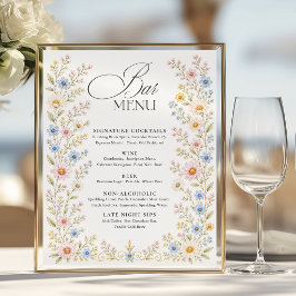 Waterverf Bloem Bruiloft Bar Menu Wilde Bloemen Poster
