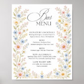 Waterverf Bloem Bruiloft Bar Menu Wilde Bloemen Poster (Voorkant)