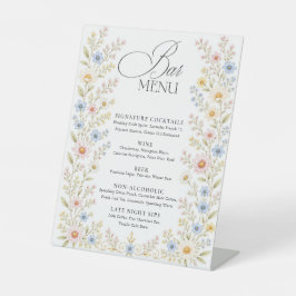 Waterverf Bloem Bruiloft Bar Menu Wilde Bloemen Reclamebord Met Voetstuk