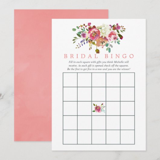 Waterverf Bloem Bruiloft Bingo Kaart (Voorkant / Achterkant)