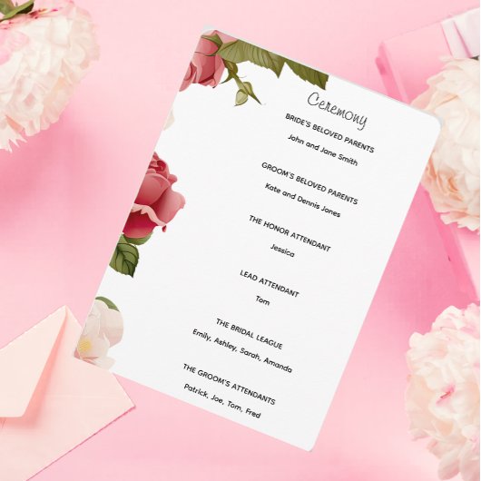 Waterverf Bloem Bruiloft Ceremonie Programma | Roz Programmakaart