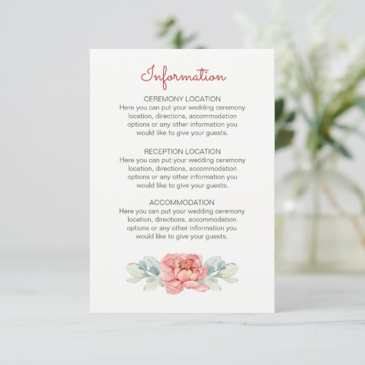Waterverf Bloem Bruiloft Informatie Kaarten (Staand voorkant)