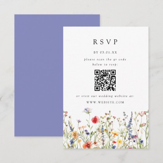 Waterverf Bloem Bruiloft QR Code Reactiekaart RSVP Kaartje (Voorkant / Achterkant)
