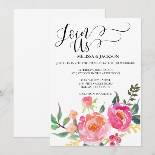 Waterverf Bloem Bruiloft Uitnodigingen (Voorkant / Achterkant)