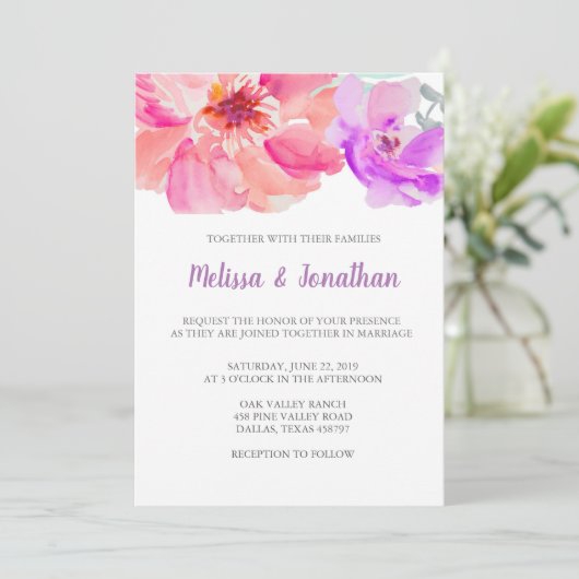 Waterverf Bloem Bruiloft Uitnodigingen (Staand voorkant)