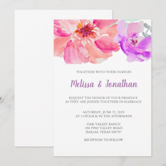 Waterverf Bloem Bruiloft Uitnodigingen (Voorkant / Achterkant)