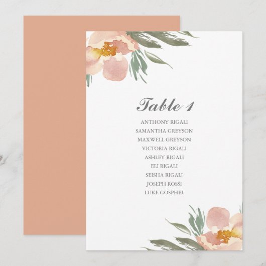 Waterverf Bloem Bruiloft Zittafel Plan Kaart (Voorkant / Achterkant)