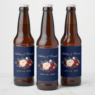Waterverf Bloem Burgundy Blauwe Trouw Bier Etiket