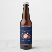 Waterverf Bloem Burgundy Blauwe Trouw Bier Etiket (Voorkant)