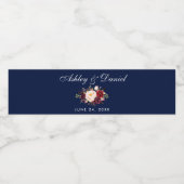 Waterverf Bloem Burgundy Blauwe Trouw Waterfles Etiket (Enkel label)