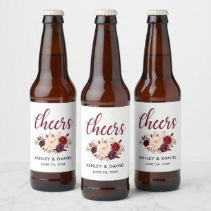 Waterverf Bloem Burgundy Trouw Cheers Bier Etiket