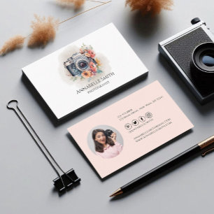 Waterverf Bloem Camera Fotografie Blush Roze Visitekaartje