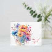 Waterverf bloem dank je wel  briefkaart (Staand voorkant)