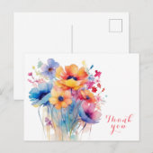 Waterverf bloem dank je wel  briefkaart (Voorkant / Achterkant)