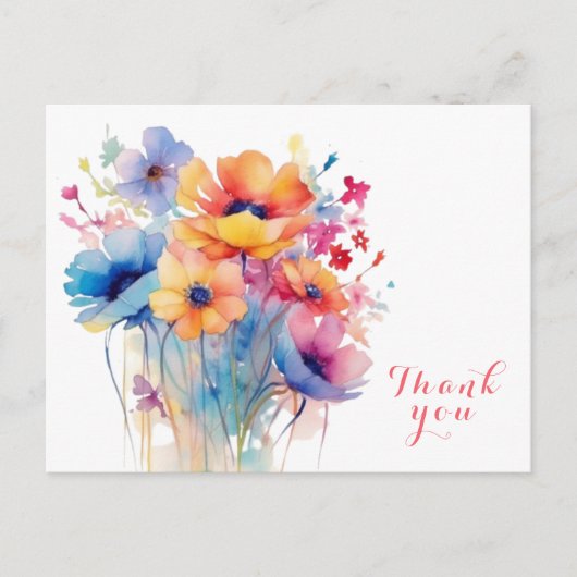 Waterverf bloem dank je wel  briefkaart (Voorkant)