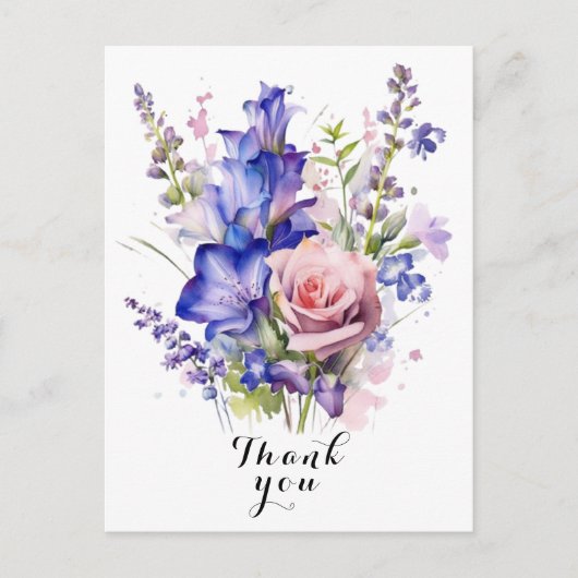 Waterverf Bloem dank je wel Briefkaart (Voorkant)