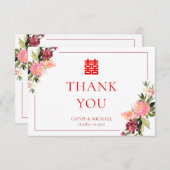 Waterverf bloem dubbel geluk bruiloft bedankkaart (Voorkant / Achterkant)