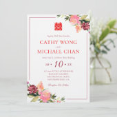 Waterverf bloem dubbel geluk bruiloft kaart (Staand voorkant)