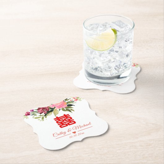 Waterverf bloem dubbel geluk bruiloft kartonnen onderzetters (Insitu)