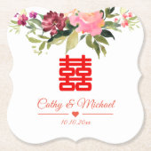 Waterverf bloem dubbel geluk bruiloft kartonnen onderzetters (Voorkant)