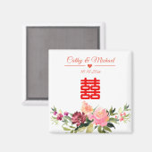 Waterverf bloem dubbel geluk chinese bruiloft magneet (Voorkant / Achterkant)